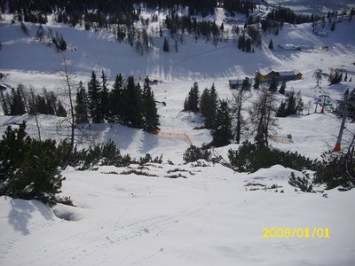 Blick nach unten von dem alten Schneiderkogelschleppers. War sehr steil am ende.