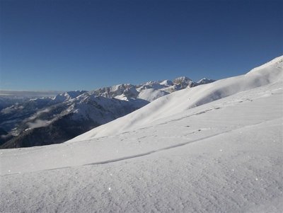 Blick vom Sellapass nach Südwesten zum Rosengarten